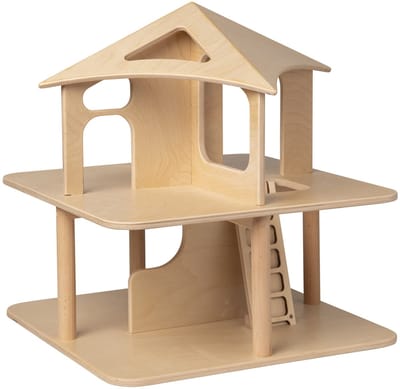 Van Dijk Toys houten speelgoed Poppenhuis open aan 4 zijden-naturel (geschikt voor kinderopvang).