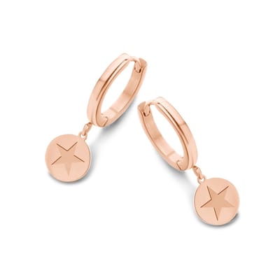 CO88 Collection Sense 8CE-70132 Stalen oorringen met hanger - rond - ster - 15mm - Roségoudkleurig