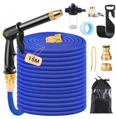 Flexibele tuinslang 15 m met schuimgenerator en adapters voor tuinirrigatie en autowassen