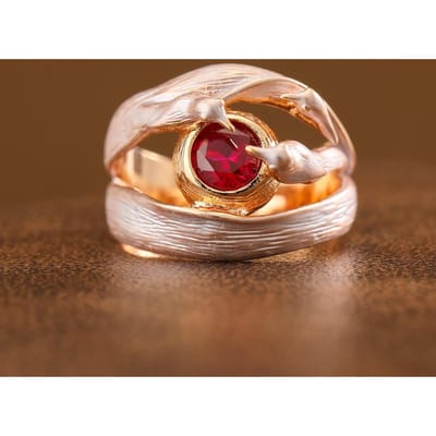Bagues Élégantes en Pierre Gemme Synthétique Rouge Forme d'Oiseau Tridimensionnelle Cuivre Bijoux pour Femmes, Pour Banquet et Quotidien 10