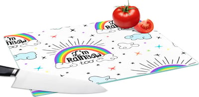 Glazen Snijplank - 39x28 - Regenboog - Wolken - Patroon - Snijplanken Glas