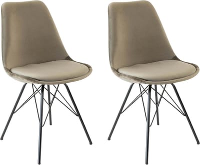 KICK® VELVET Kuipstoelen Taupe – Set van 2 – Eetkamerstoelen – Velvet – Zwart Frame