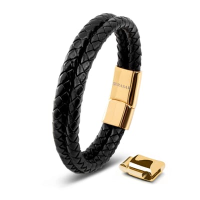 SERASAR Leren Armband voor Heren [Double] - Goud 17cm - Tienersieraden met Doos