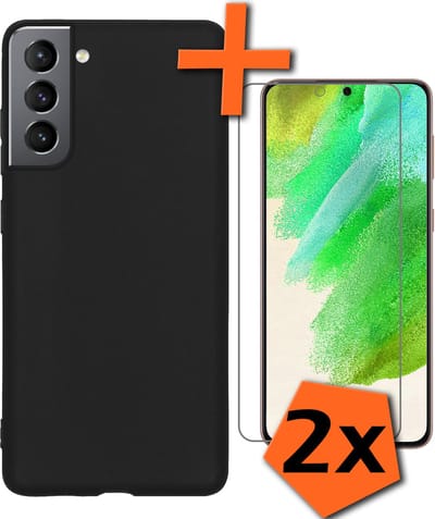 Hoes - Met 2x Screenprotector - Geschikt voor Samsung Galaxy S21 FE - Sterk & Shockproof - Back Cover - Siliconen Case - Telefoon Hoes - Zwart