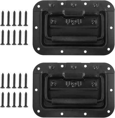 2 stuks veerhandgrepen van zwart ijzer voor militaire dozen en gereedschapskisten, inclusief 20 schroeven, 16 x 10 cm, duurzaam en stevig