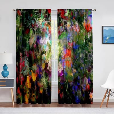 Abstract Olieverf Gekleurde Tule Voile Gordijnen voor Slaapkamerraam Woonkamer Chiffon Transparante Gordijnen Organza Draperie Behandeling 1 PCS W100XH250cm&Rod Pocket
