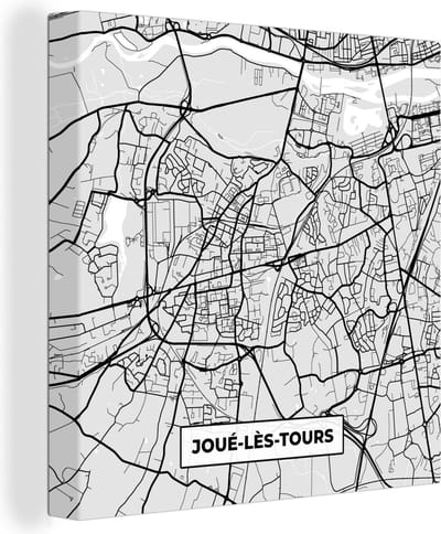 Canvas Schilderij Joué-lès-Tours – Plattegrond - Frankrijk – Kaart – Stadskaart - 20x20 cm - Wanddecoratie