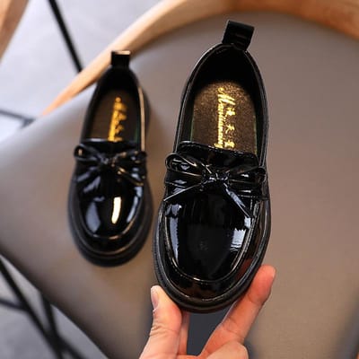Herfst Britse stijl kinderschoenen Kinderschoenen met strik Mode kleine leren schoenen 29 zwart