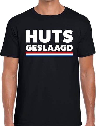 HUTS geslaagd met vlag cadeau t-shirt zwart heren - Geslaagd/ afgestudeerd cadeau S