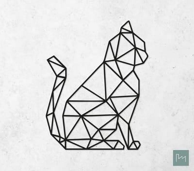 Laserfabrique Wanddecoratie - Geometrische Kat / Poes - Medium - Zwart - Geometrische dieren en vormen - Houten dieren - Muurdecoratie - Line art - Wall art
