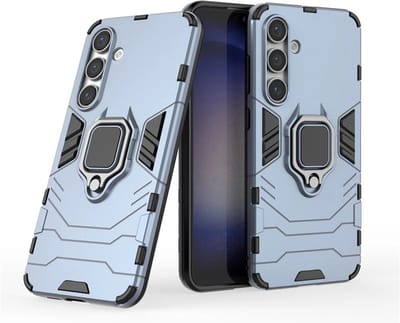 MobyDefend Hoesje - Geschikt voor Samsung Galaxy S24 FE - Dubbelgelaagde Pantsercase Met Standaard - Blauw