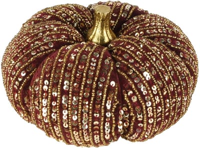 Dekoratief | Pompoen m/pailletten, bordeaux, stof, 15x15x13cm | A258114