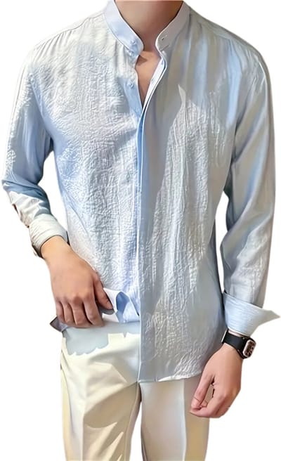 Livano Linnen Blouse Heren - t shirt - Polo - Overhemd - Shirt - Zomer - Ibiza Stijl - Lichtblauw - Maat XS