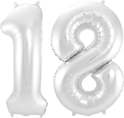 Ballon Cijfer 18 Jaar Zilver 70Cm Verjaardag Feestversiering Met Rietje
