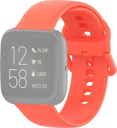 By Qubix - Compatible Fitbit bandje - geschikt voor Fitbit Versa 1 / 2 & Lite siliconen sportbandje met gespsluiting - Koraaloranje - Maat: Small Smartwatchbandje bandje Armband Polsband Strap Band Watchband