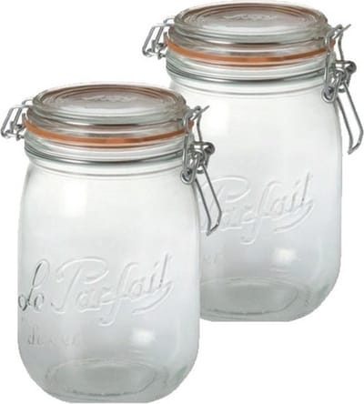 Le Parfait Voorraad/weckpot - 2x - glas - transparant - 17,6 x 8,5 cm - 1 L