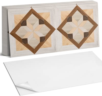 Coloray Plaktegels - Geometrisch patroon in een vierkant Zelfklevende Wandtegels - 40 cm x 20 cm - Bruin Plaktegels - 10 stuks - Rechthoek PVC Tegels - Plaktegels Badkamer - Vloertegels Zelfklevend - Vinyltegels Vloer Zelfklevend - Portugese Tegels