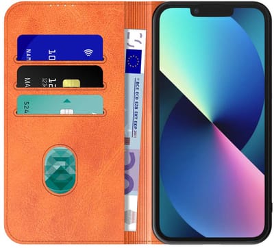 Geschikt voor iPhone 13 Mini Telefoonhoesje Bruin Kunstleer Met Magnetische Sluiting - Portemonnee BookCase Met Pasjeshouder - ProtX