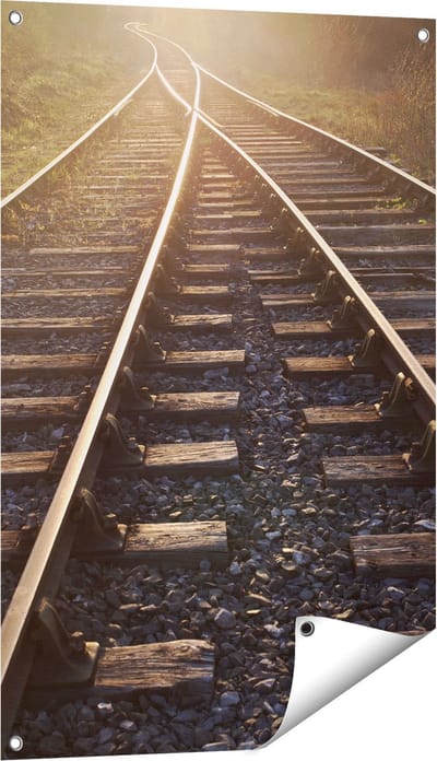 Gards Tuinposter Twee Kruisende Rails Spoorwegen - 60x90 cm - Tuindoek - Tuindecoratie - Wanddecoratie buiten - Tuinschilderij