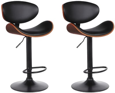 Vente-unique Set van 2 barkrukken MONTENEGRO - Verstelbare hoogte - Kunstleer - Donker naturel en zwart - Zwarte poten L 49.5 cm x H 111 cm x D 46 cm