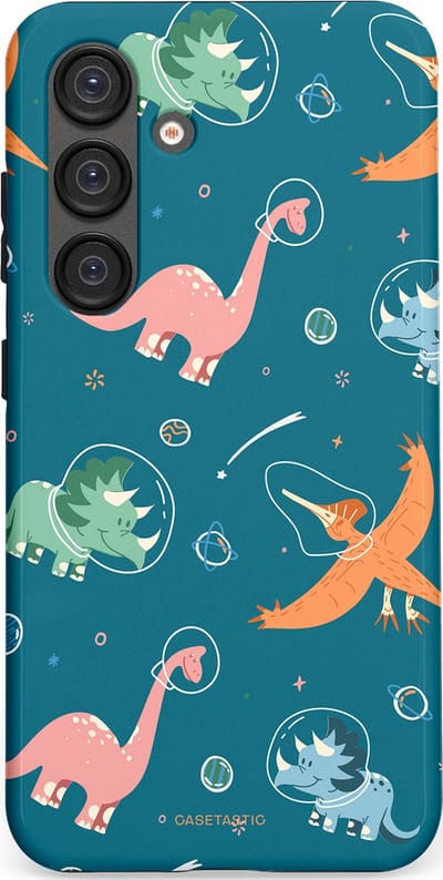 Casetastic hoesje geschikt voor Samsung Galaxy S25 - Dubbellaagse bescherming - Ruimte raptors - Fashion Case - Petrol Perzik