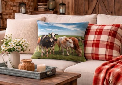 Canvas Countryside Cows Collection Kussenhoes - Koe - Koeien - 45x45 cm