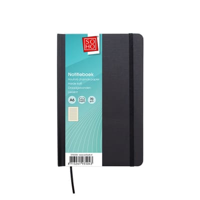 SOHO Notitieboek – Collegeblok – Lijntjespapier – Notitieboek met harde kaft – 192 pagina’s – A6 – Chamois papier – Zwart