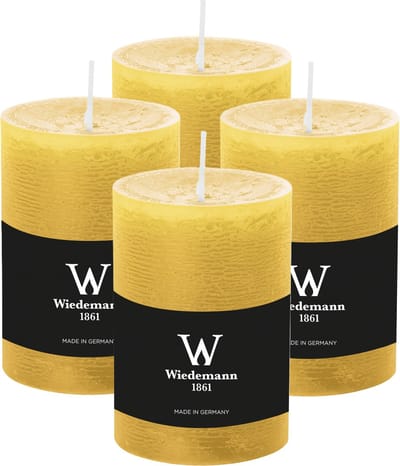 Wiedemann Cilinderkaars/stompkaars - 4x - rustieke kaars - okergeel - 7 x 10 cm - 43 branduren