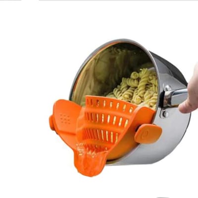 Silicone Kitchen Strainer Clip Pan Drain Rack Bowl Funnel Rice Pasta Vegetable Fruit Washing Colander Draining Anti-scald Filter oranje