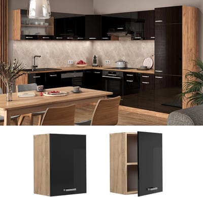 Hangkast Keuken - Muurkast Keuken - Keuken Opbergen - Modulair Systeem - 45 cm Breed - Zwart Hoogglans