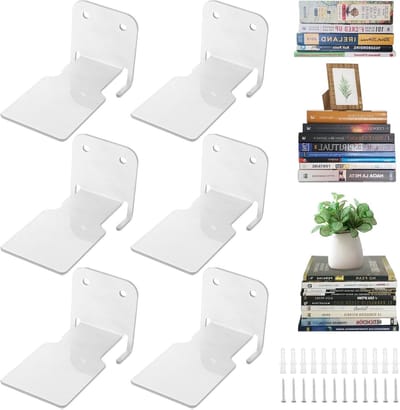 Drijvende boekenkast met bevestigingsmateriaal, robuuste metalen wandplank, multifunctionele boekenplank voor kantoor, keuken en woonkamer, set van 6 (wit)