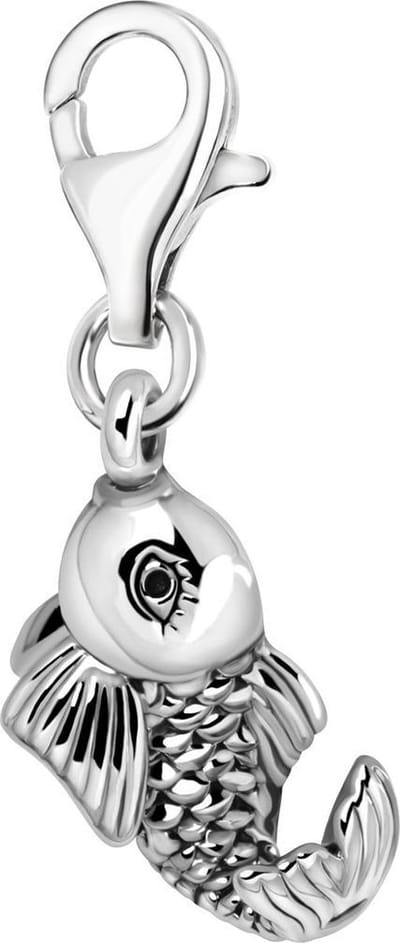 Quiges – Charm – Hanger - 3D Vis - Verzilverd - karabijnslot - geschikt - voor - Bedelarmband - QHC063