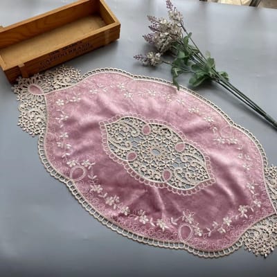 1 Stuk voor Eettafel Bloem Borduurwerk Ambacht Placemat Europese Stijl Kant Isolatie Bordmat Anti-broei Onderzetter Tafelpads 29CM X51CM gray