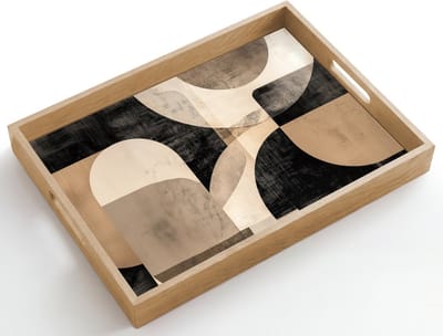 Dienblad hout 50x35 cm - Schootdienblad - Abstract - Vormen - Modern - Beige - Borrelplank rechthoek - Plateau dienbladen