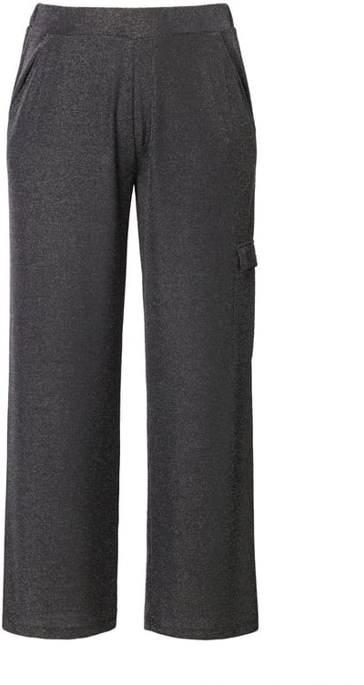 MIAMODA - Dames - Cargobroek straight fit glittereffect - Zilver - Maat 42