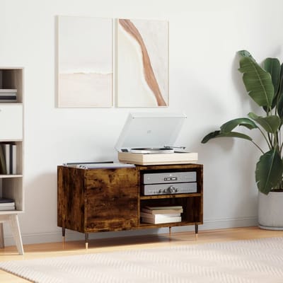 vidaXL - Platenkast - 85x38x48 - cm - bewerkt - hout - gerookt - eikenkleurig