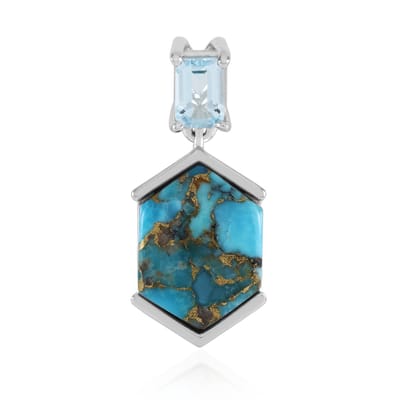 Cavill - 925 Sterling Zilver Gerhodineerde Hanger - 3,6 ct Blauwe Mohave Koper Turkoois & 0,66 ct Hemelsblauwe Topaas - Moderne Zeskantige Stijl
