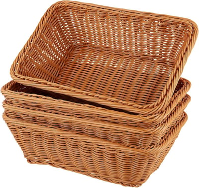 4x Broodmand en Serveermand Rechthoekig - Kunststof Rotan Look - 30x20x10 cm - Bruin
