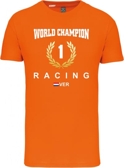 T-shirt krans World Champion | Max Verstappen / Red Bull Racing / Formule 1 Fan | Wereldkampioen | Oranje | maat XS