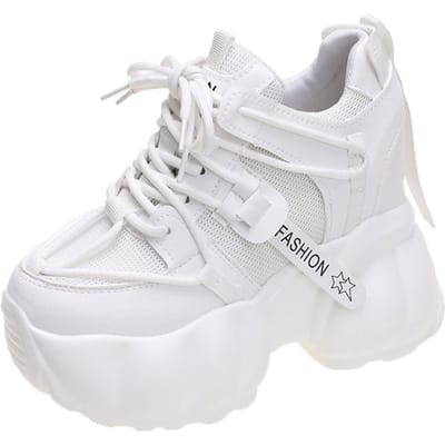 Baskets Noires Chunky Tendance pour Femmes Printemps Talons Compensés Cachés Chaussures de Sport à Plateforme Femme Semelle Épaisse Chaussures Décontractées Respirantes 34 blanc
