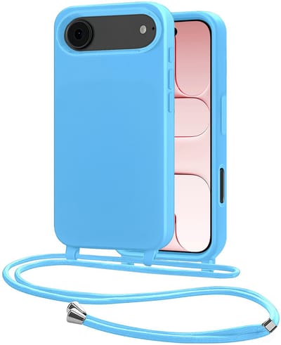 Hoes Geschikt voor iPhone Air Met Telefoonkoord - Siliconen Hoesje Backcover Met Ketting - Lichtblauw