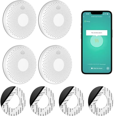 SAVS CS11W Slimme combimelder met wifi 4-pack - Tuya Smart Home app - Rook en koolmonoxide - 10 Jaar batterij - Geen LED lampje - Rookmelder en koolmonoxidemelder met extra dun design - Rook én CO melder - Montage zonder boren