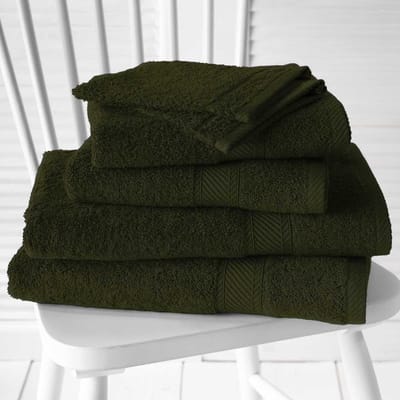 De Witte Lietaer Promopack Smokey Khaki - 2 washandjes + 2 handdoeken + 2 badhanddoeken - Groen - Katoen