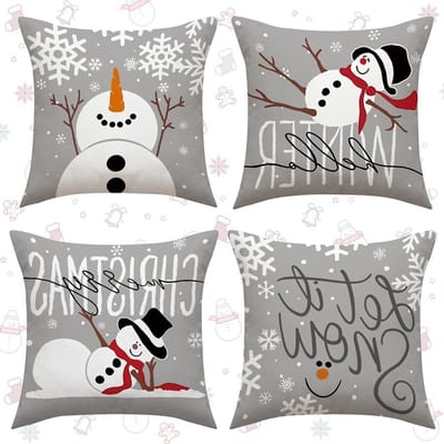 Kerstkussens voor de bank, 4-delige set met kussenhoezen, 45 x 45 cm, decoratieve kussens voor de feestdagen