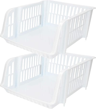 Plasticforte Stapelbare opbergmand - 2x - Wit - 16L - kunststof - 38 x 28 x 15 cm