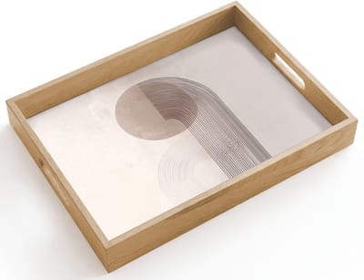Dienblad hout 40x30 cm - Schootdienblad - Minimalistisch - Cirkel - Lichtgrijs - Borrelplank rechthoek - Plateau dienbladen