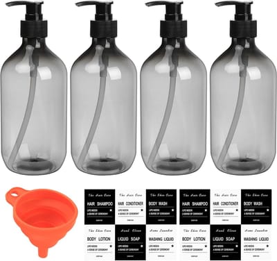 Famanu – Zeepdispensers 500 ml met pomp – Set van 4 – Transparant zwart