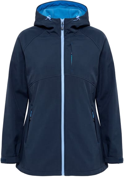 Ulla Popken - Dames - Softshelljas capuchon ritszakken klittenband - Marine - Maat 46+