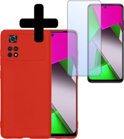 Hoesje - Met Screenprotector - Geschikt voor Xiaomi Poco X4 Pro 5G - Sterk & Shockproof - Back Cover - Siliconen Case - Telefoon Hoes - Telefoonhoesjes - Rood