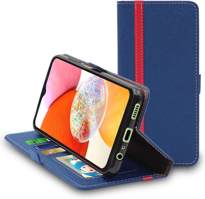 ebestStar - Hoes geschikt voor Samsung Galaxy A14, A14 5G, Wallet Etui, Book case hoesje, Donkerblauw, Rood
